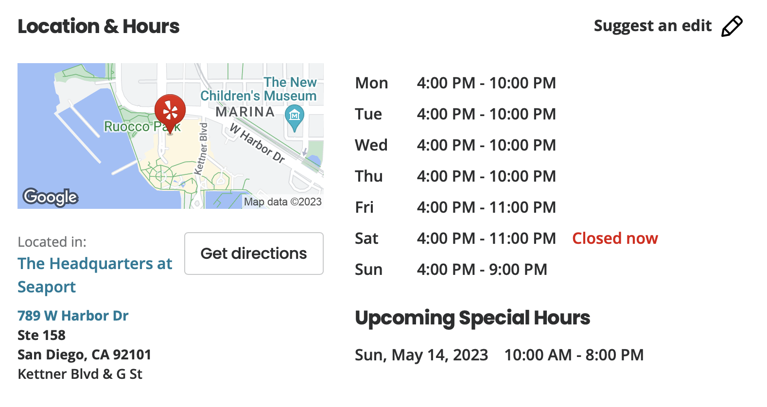 Eddie V's Prime Seafood location and hours