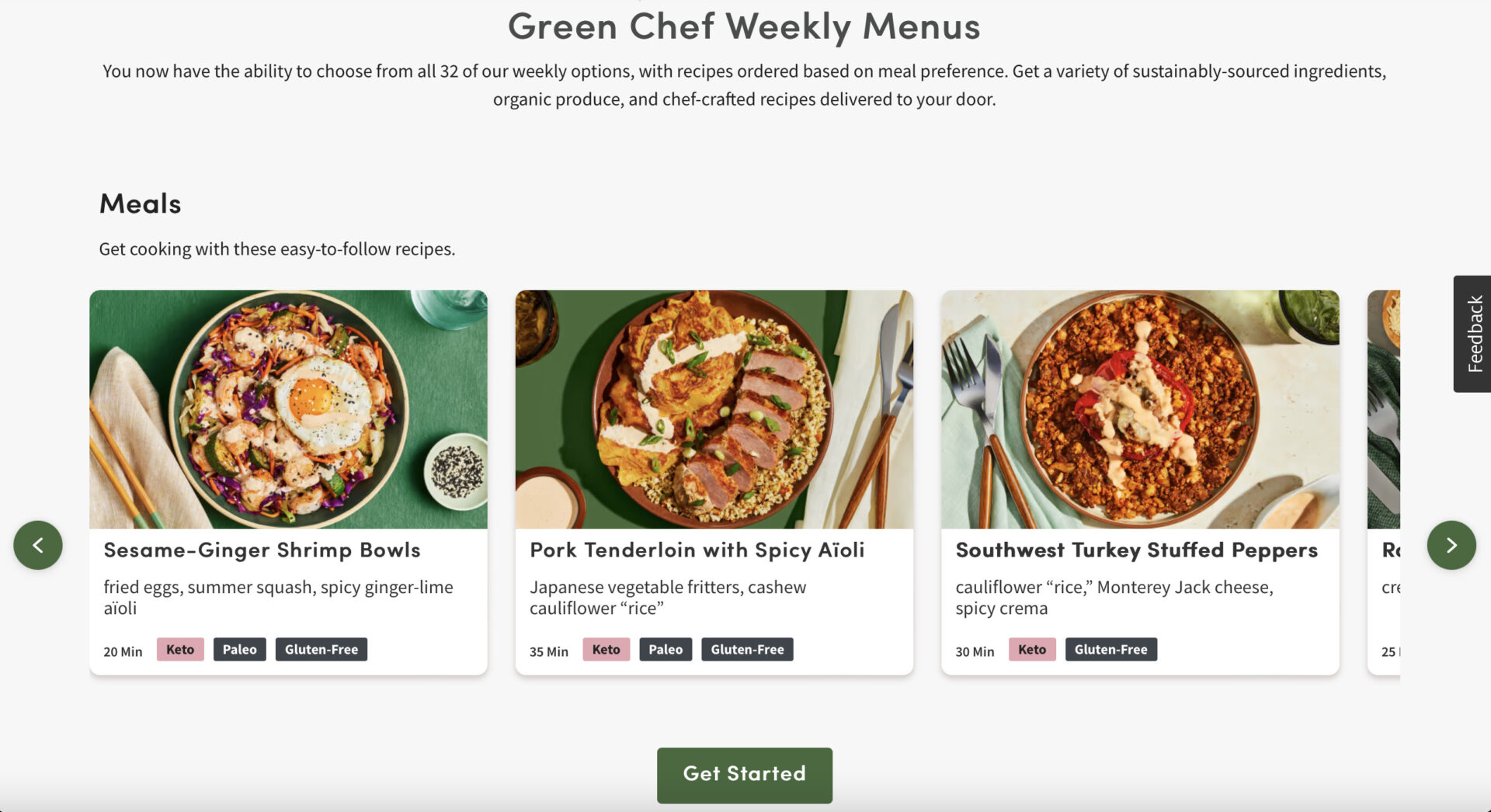 Green Chef Weekly Menus