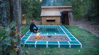 Add a Mini Swimming Pool for My Own Built Little Bamboo Villa, Girl Solo Camping Adventure